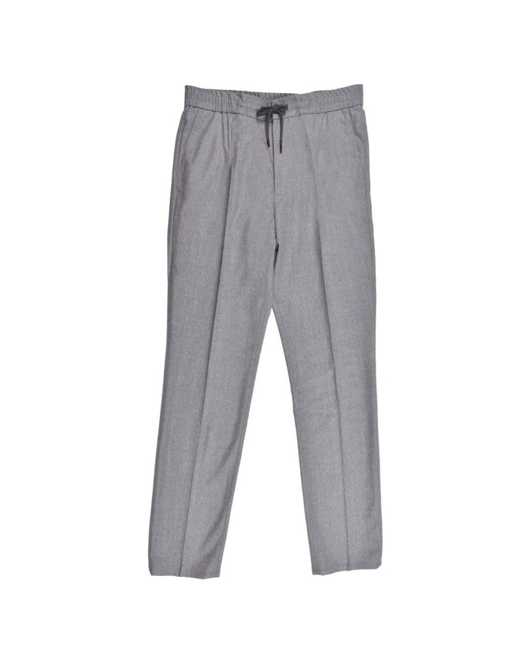 Brunello Cucinelli Gray Drawstring Wool Trousers for men