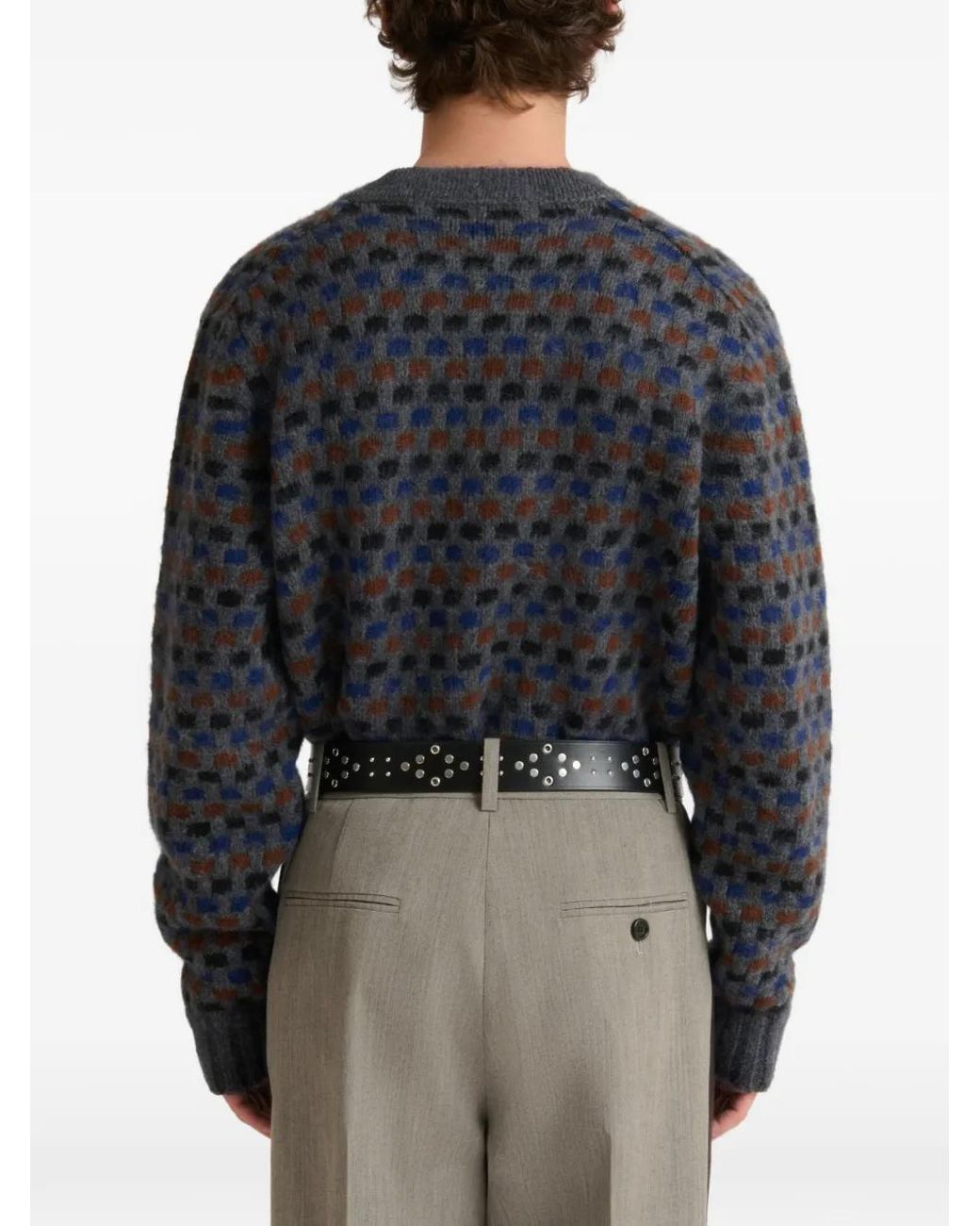 Marni Blue And Shetland Wool Jacquard Cardigan for men