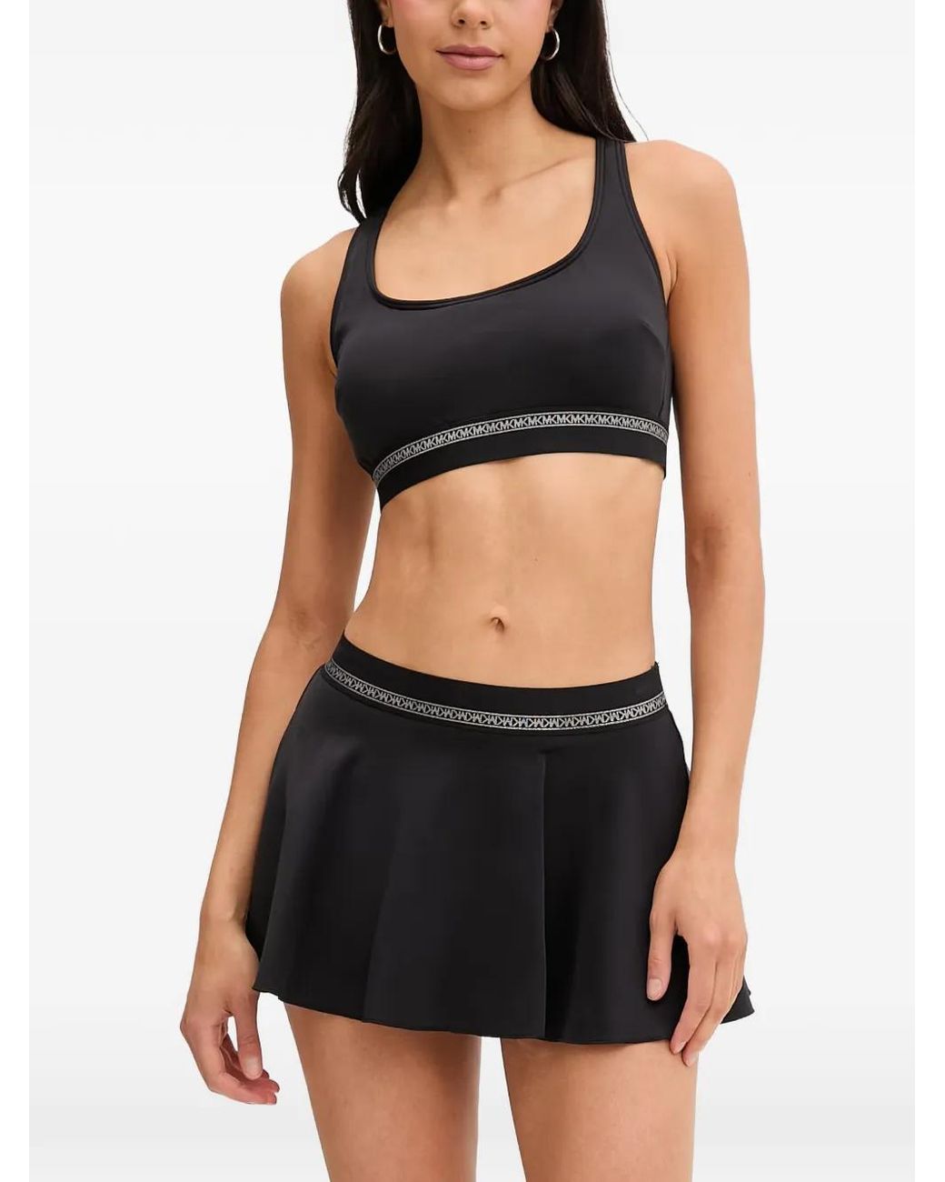MICHAEL Michael Kors Black Logo-Tape Flared Skirt