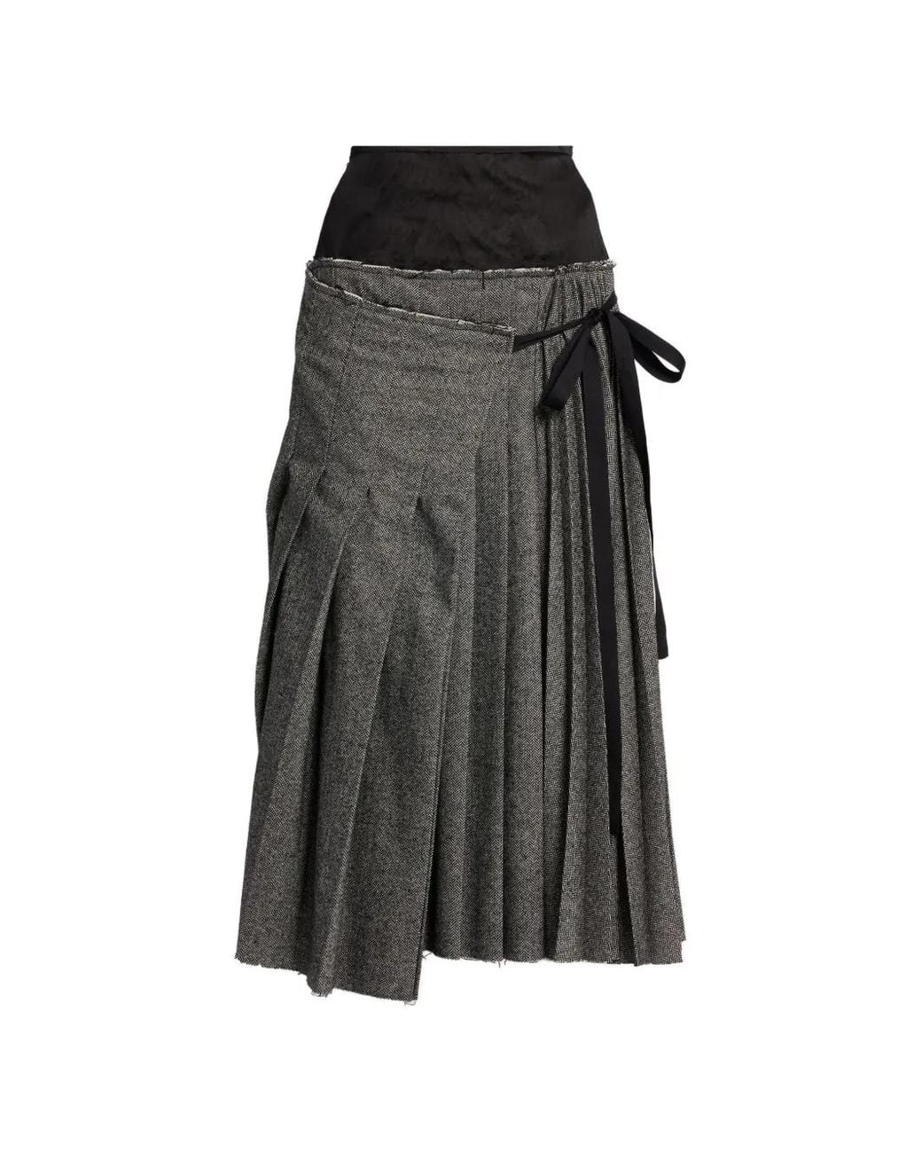 Erdem Black Embroidered Herringbone Pleated Skirt