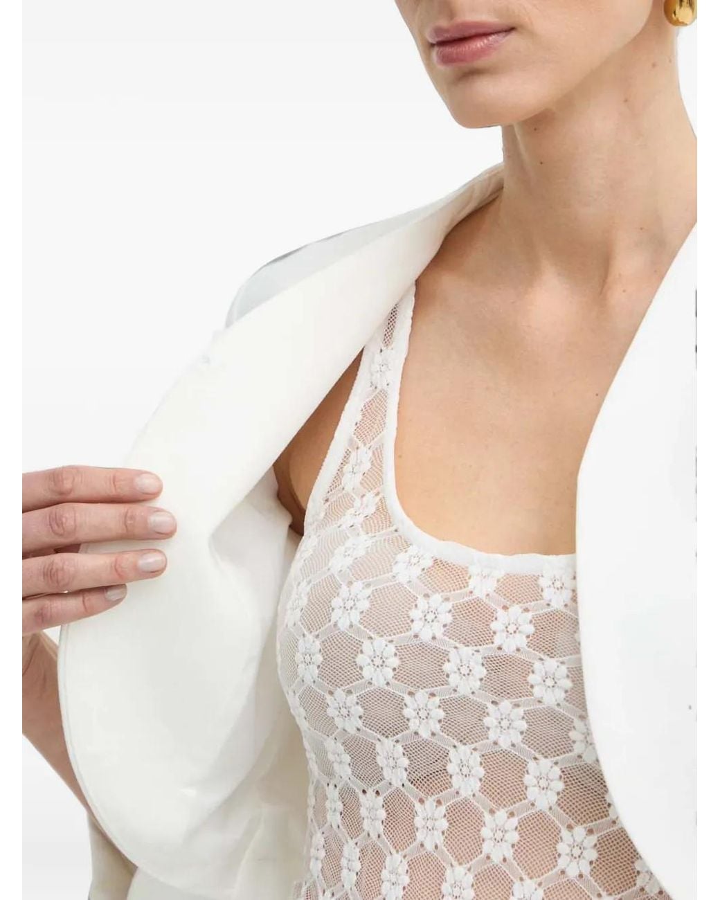 Morgan White Veste Crop À Poignets Boutonnés