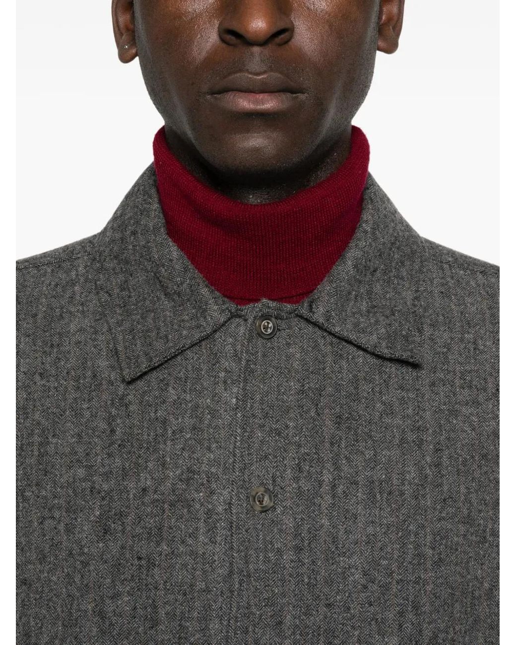 Samsøe & Samsøe Gray Herringbone Buttoned Shirt Jacket for men