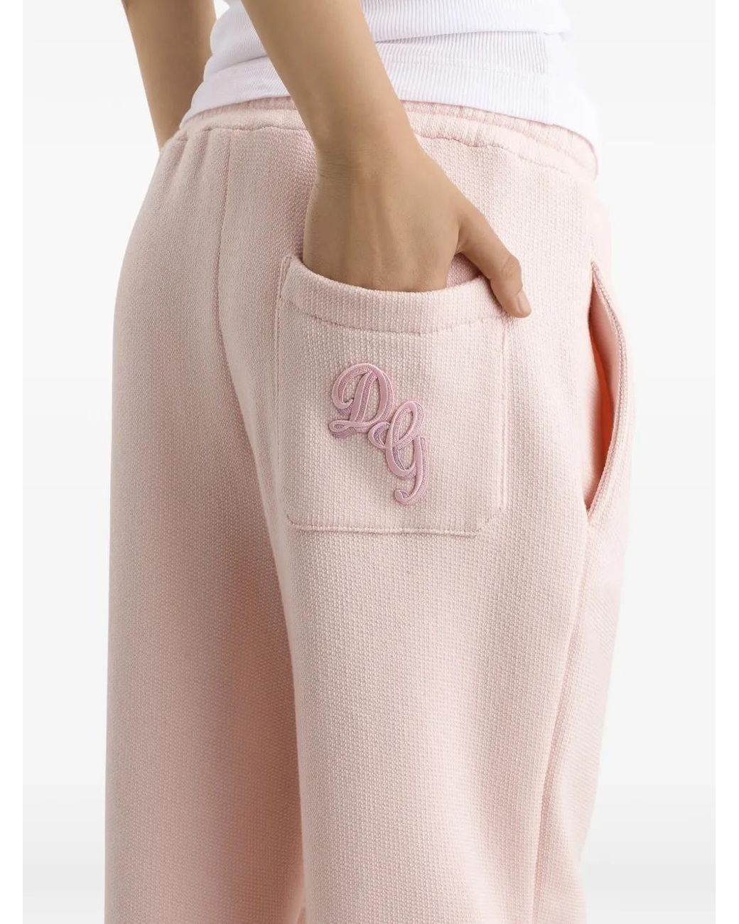 Dolce & Gabbana Pink Embroidery Pocket Track Pants