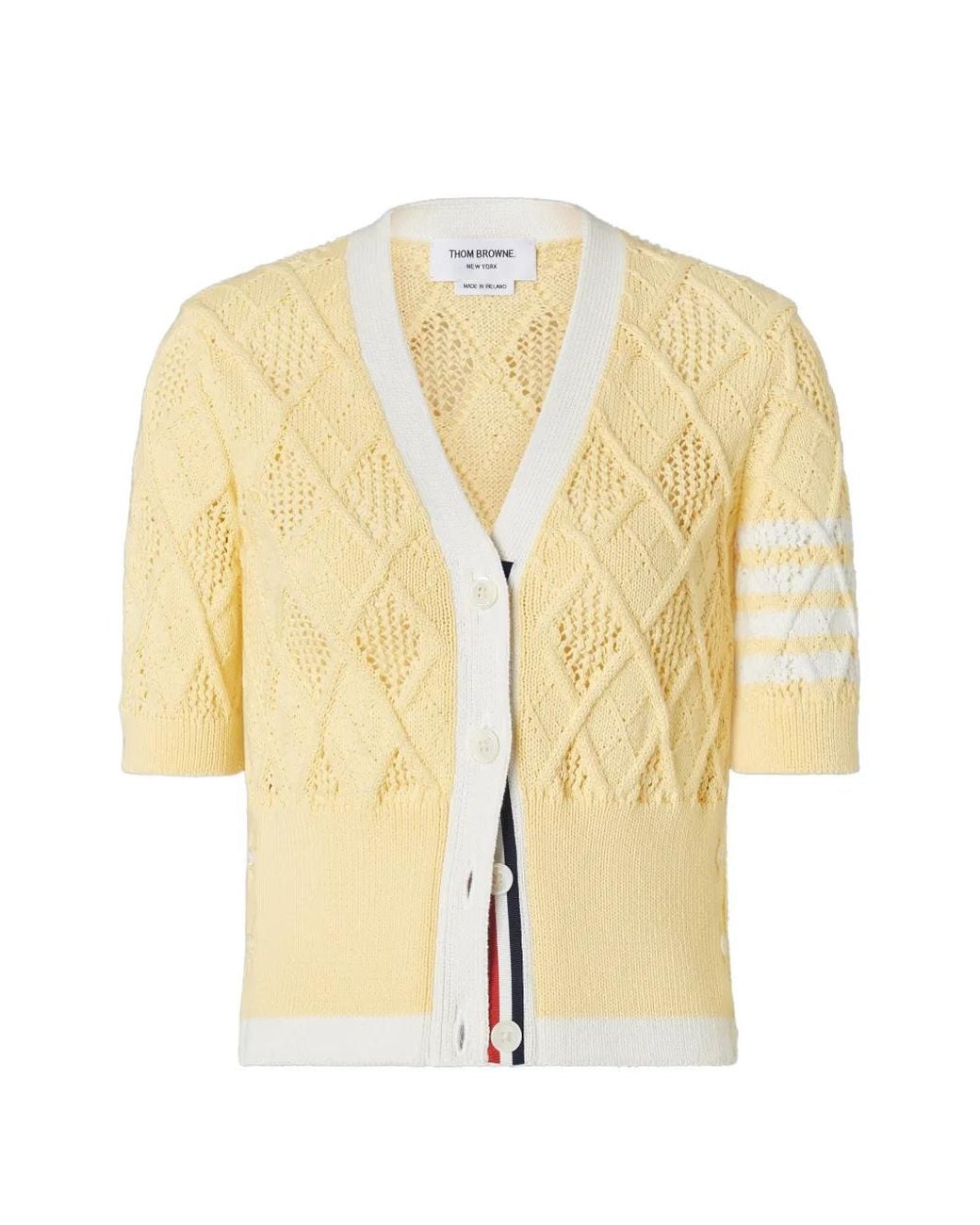 Thom Browne Natural Cardigan À Motif De Losanges Et Détail 4 Bandes Signature