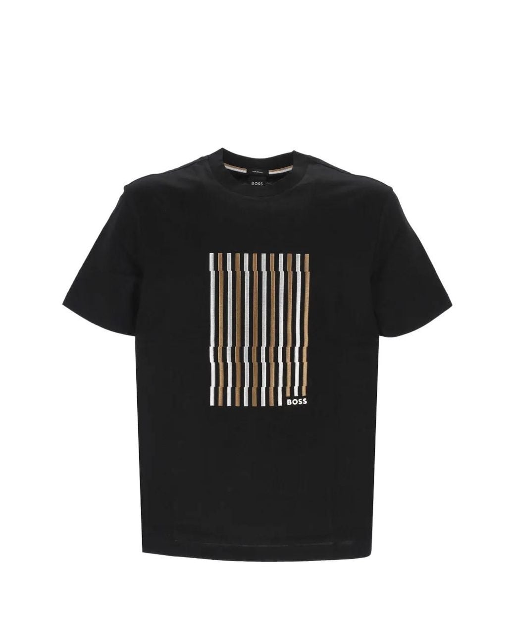 Boss Black Stripe-Artwork T-Shirt for men