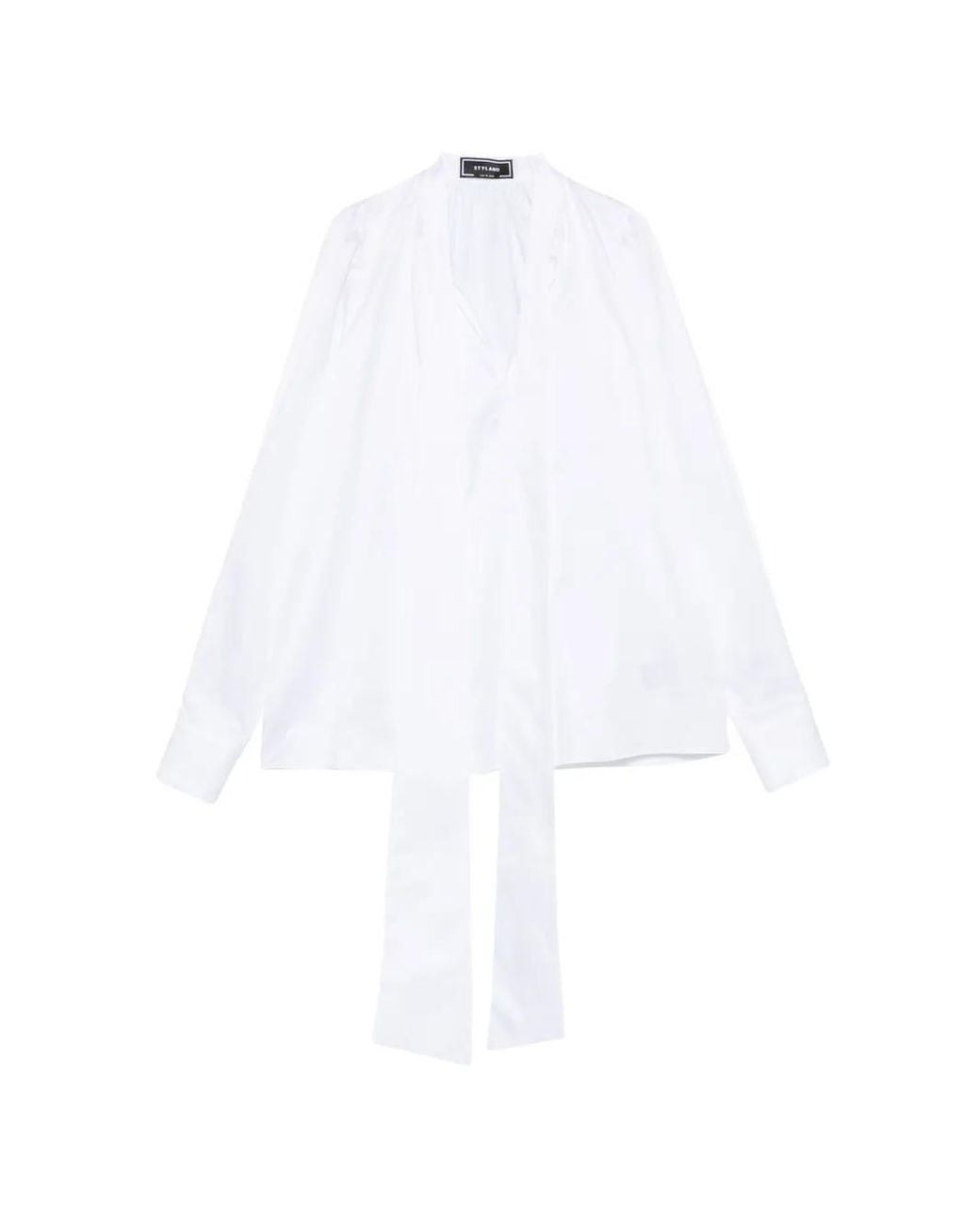 Styland White Pussy-Bow Poplin Blouse