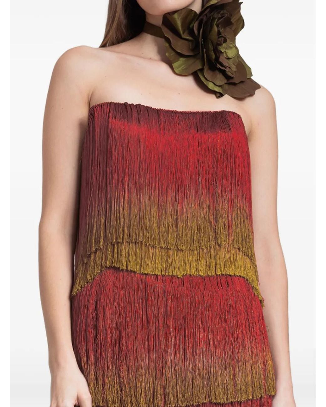 Gemy Maalouf Brown Tassel-Embellished Tiered Skirt
