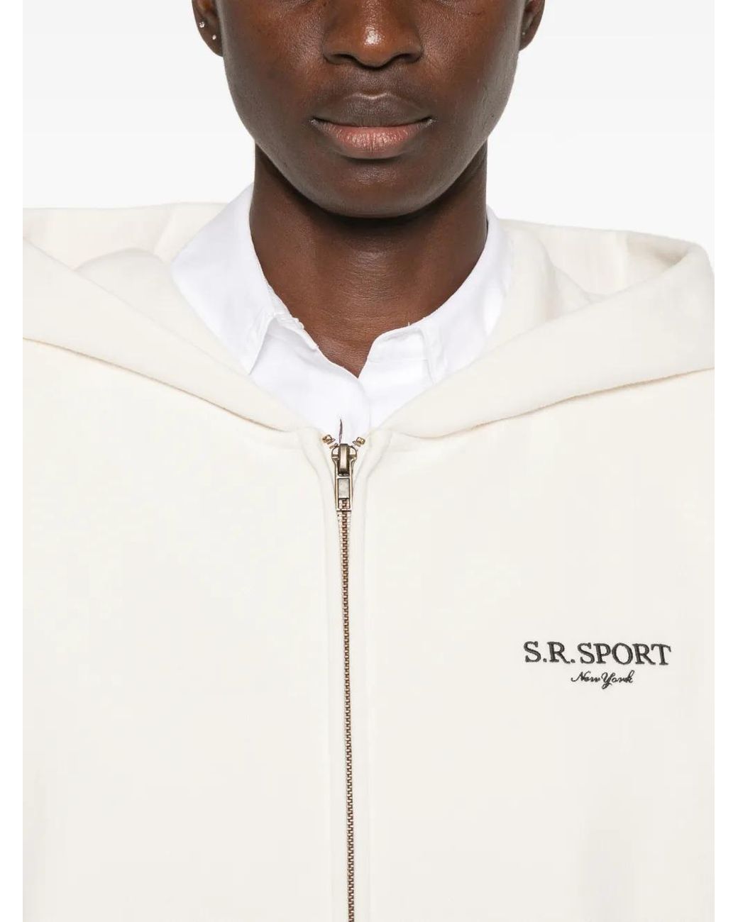 Sporty & Rich White Logo-Print Zip-Up Hoodie