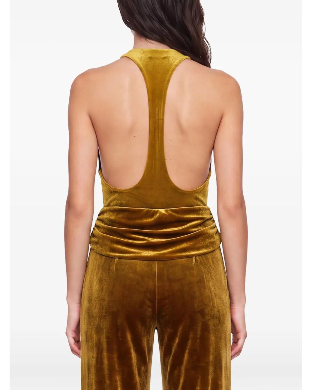 ANDAMANE Yellow Velvet-Effect Racerback Bodysuit