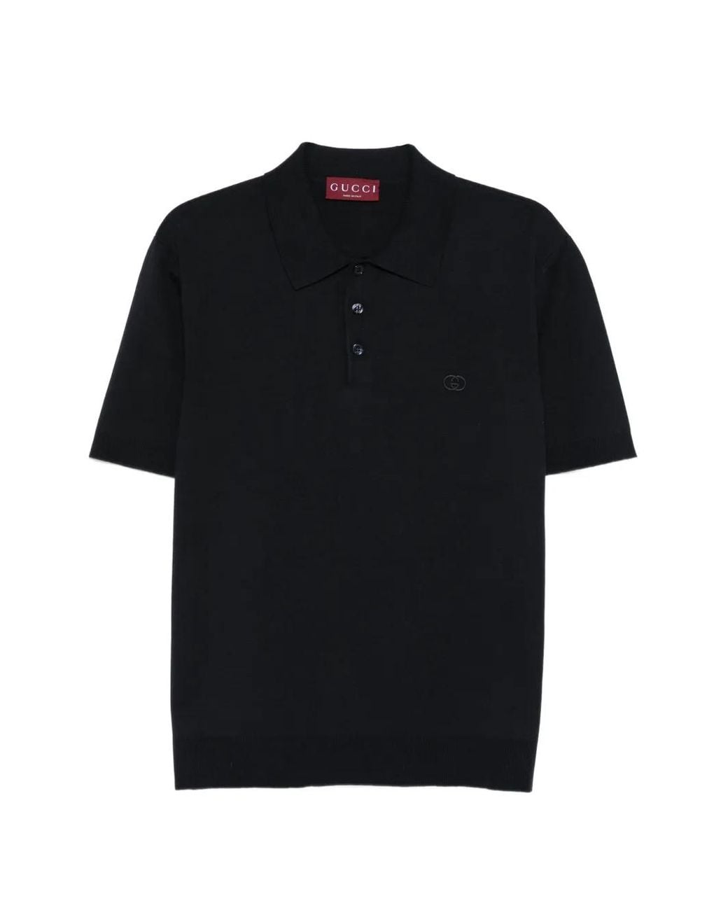 Gucci Black Silk Cotton Polo Shirt With Embroidery for men