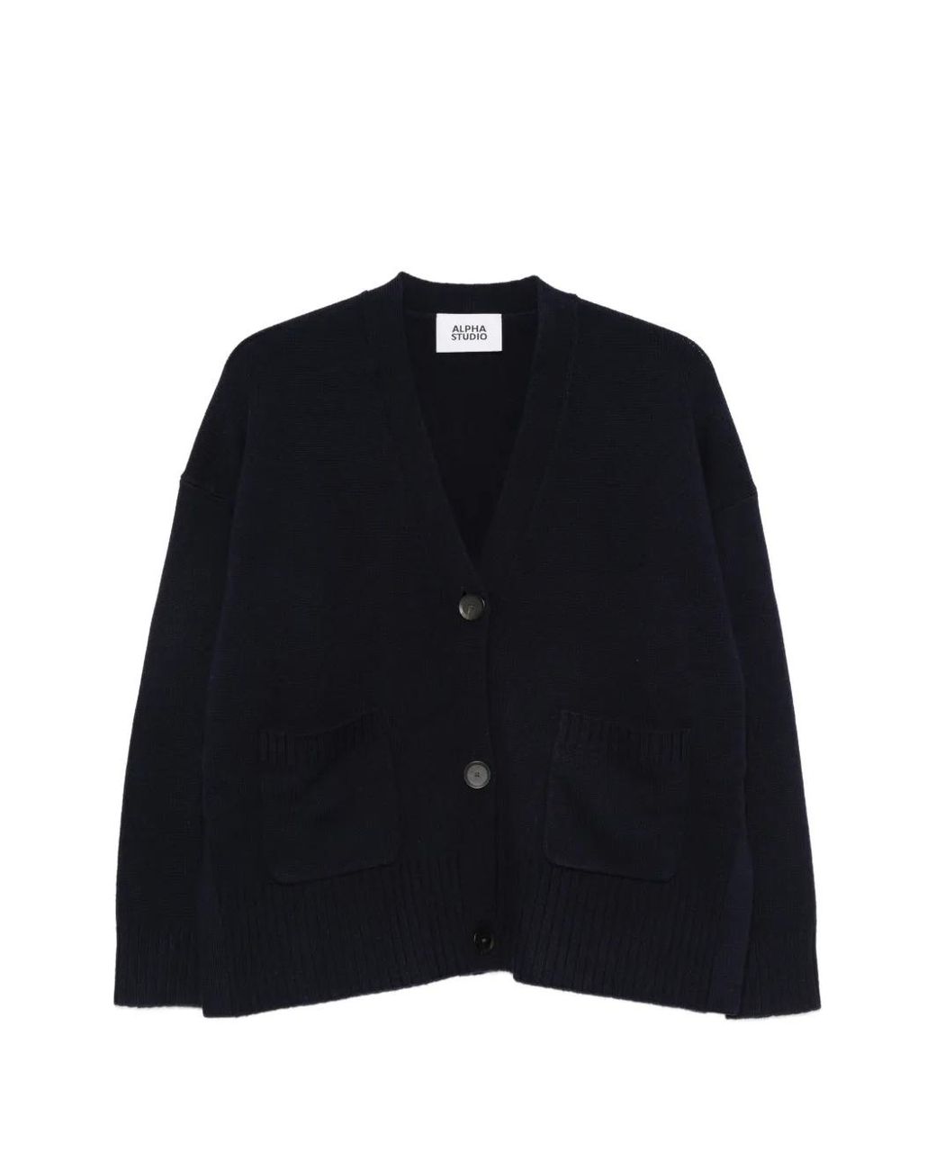 Alpha Studio Blue Cardigan À Poche Plaquée