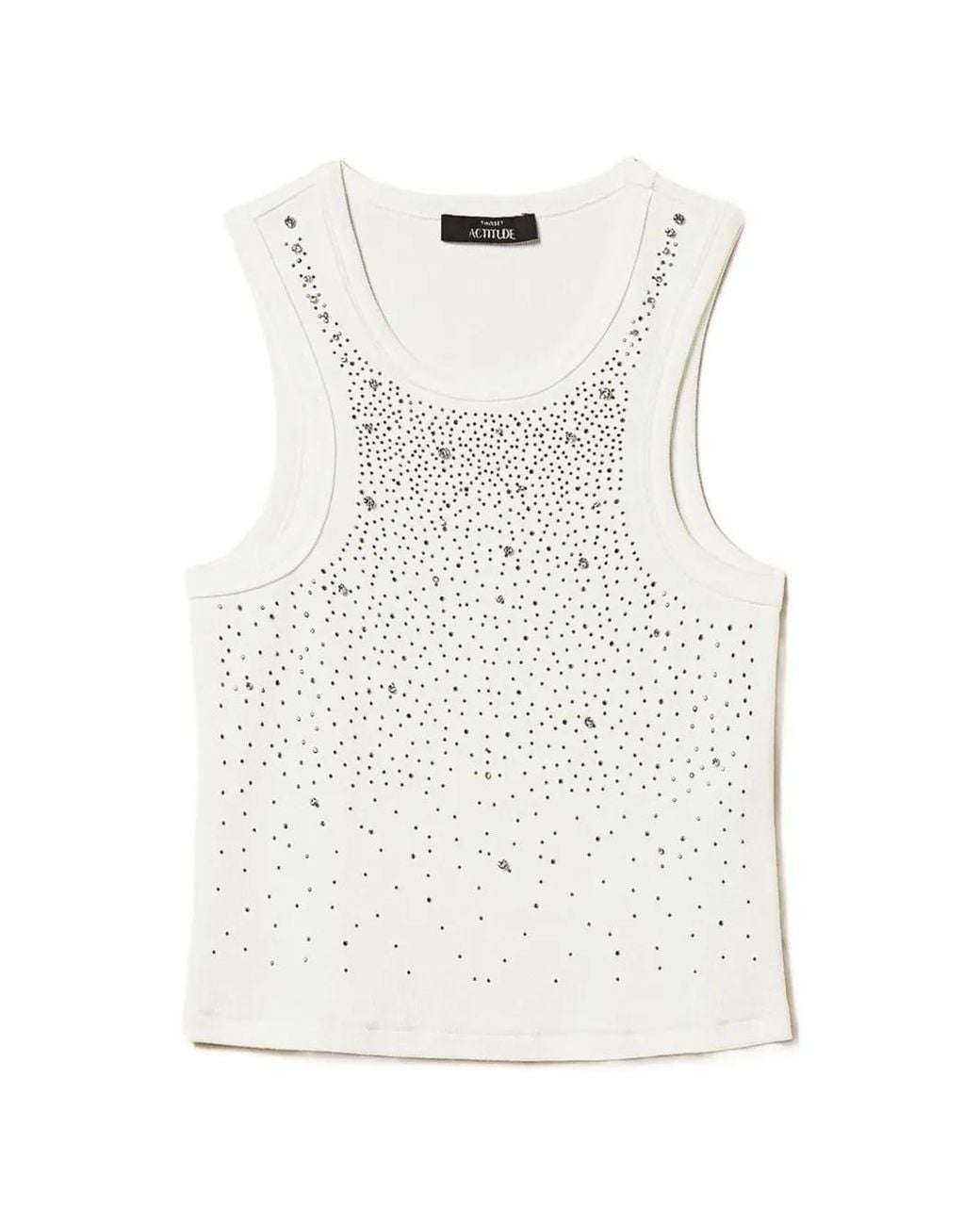 Twinset White Ribbed Top With Embroidery