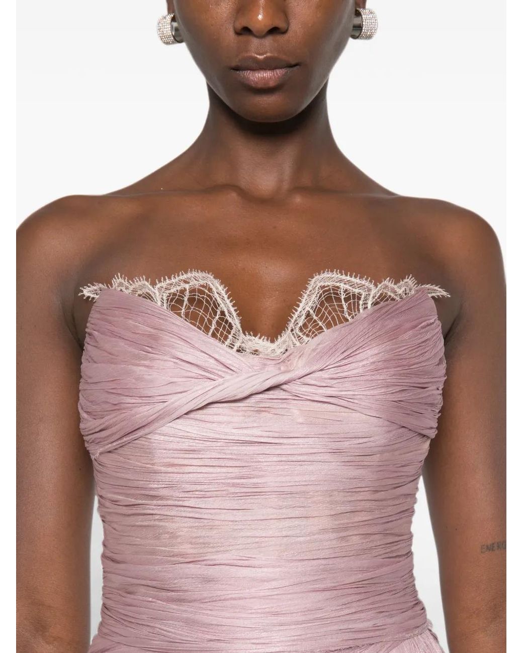 Maria Lucia Hohan Pink Jolie X Lace-Trimmed Draped Maxi Dress