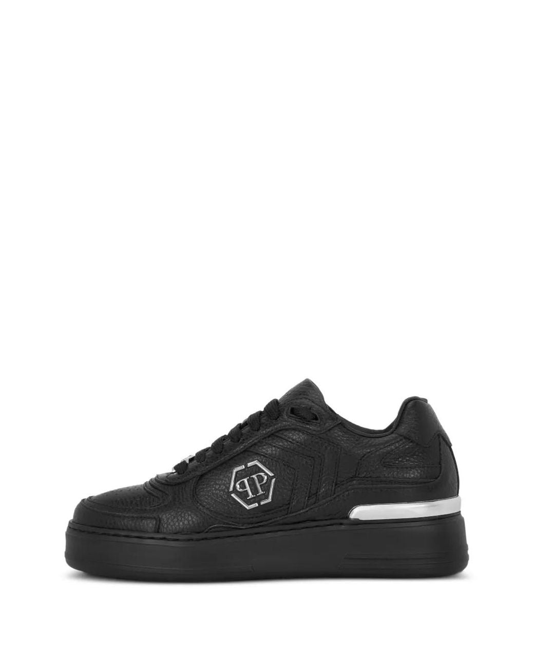 Philipp Plein Black Low-Top Pit-$Top Deer Print Leather Sneakers