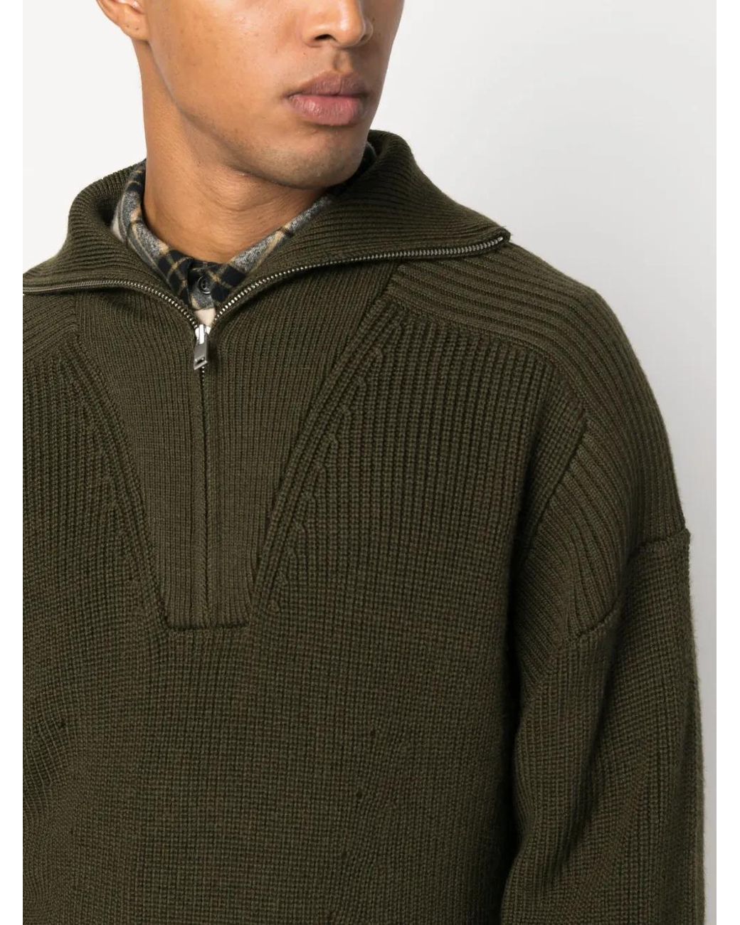 Isabel Marant Green Logo-Patch Zip-Up Jumper for men