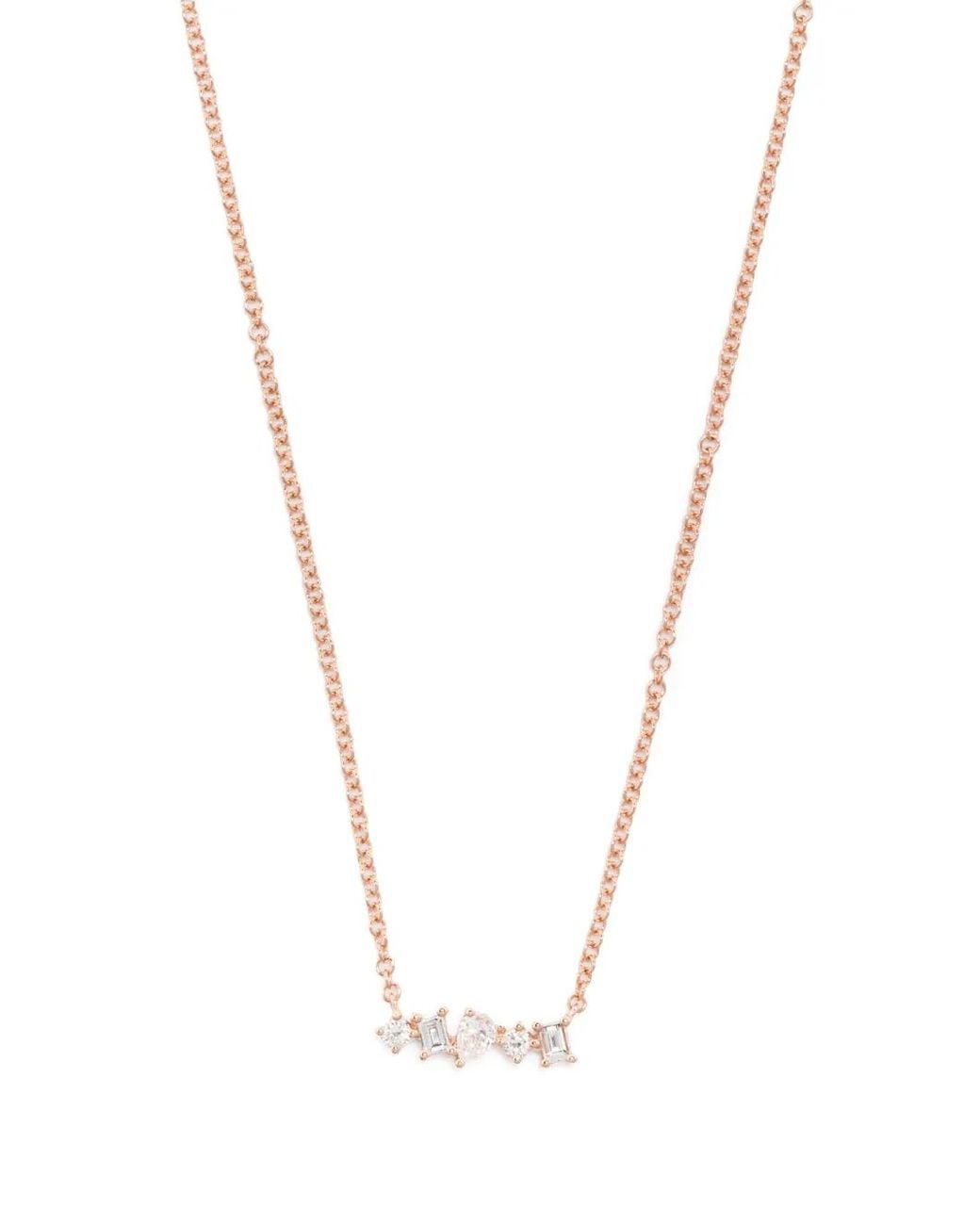 EF Collection White 14Kt Rose Mini Bar Diamond Necklace