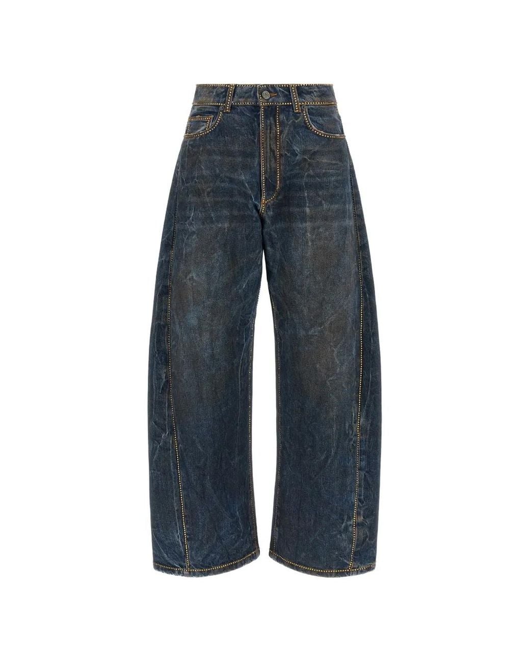 GIUSEPPE DI MORABITO Blue Rhinestone-Embellished Barrel-Leg Jeans