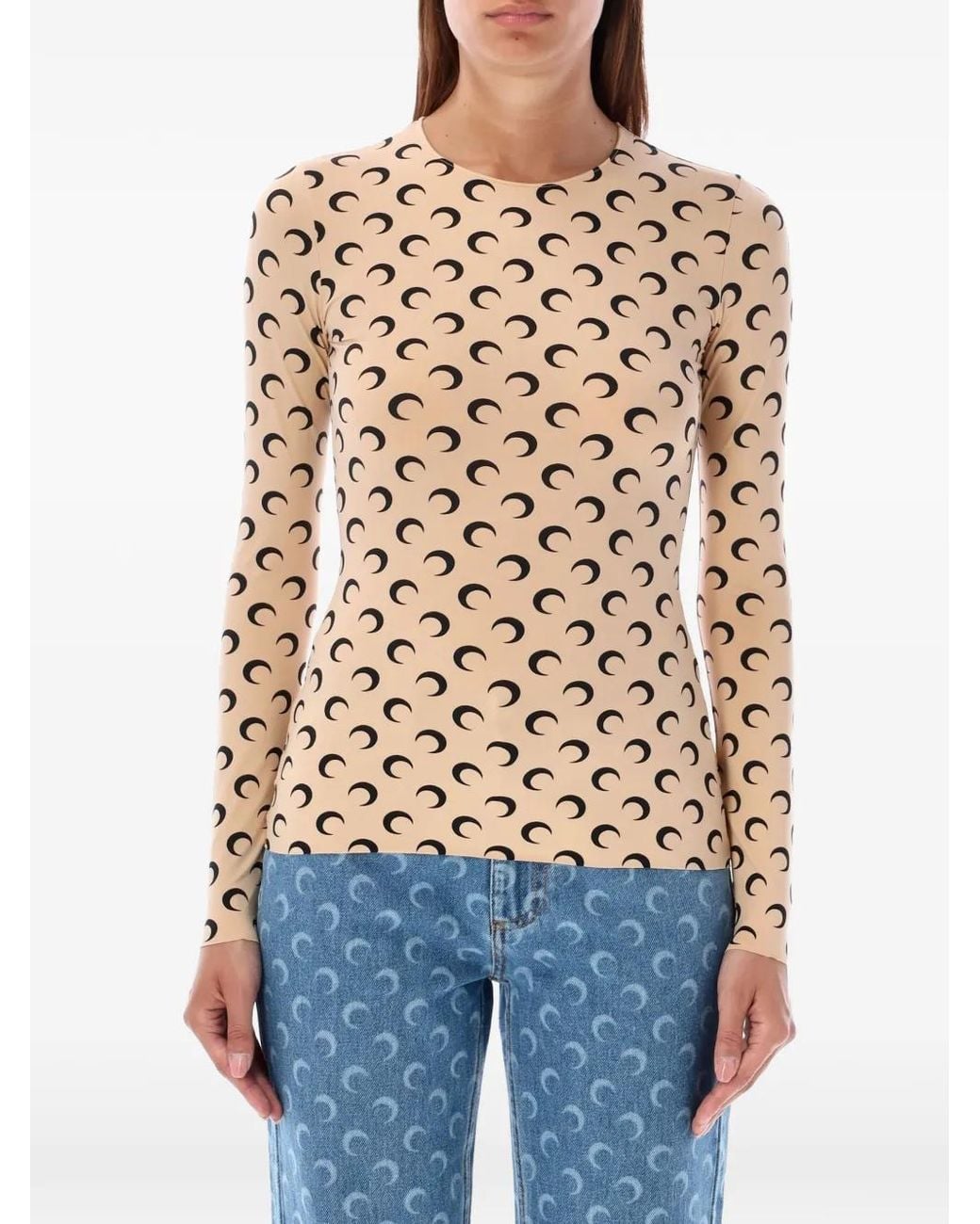 MARINE SERRE Blue Recycled Moon Jersey Second Skin Crew-Neck Top