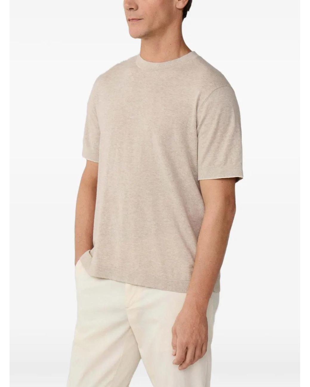 Hackett White Cotton-Linen Knit T-Shirt for men