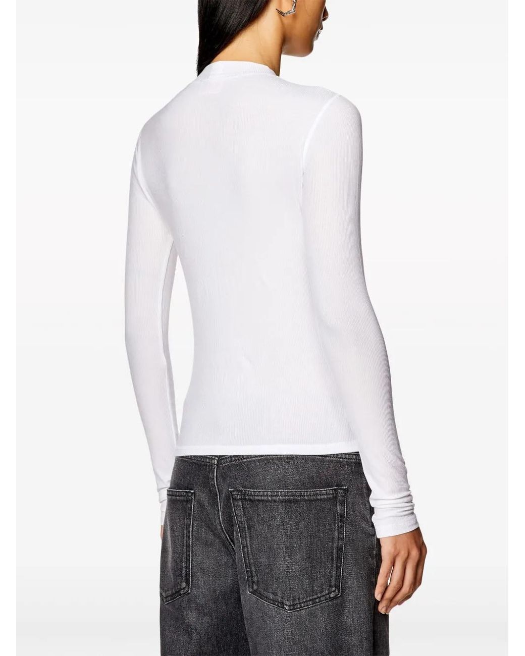 DIESEL White T-Mokky-Ls-Microdiv Mock-Neck Top