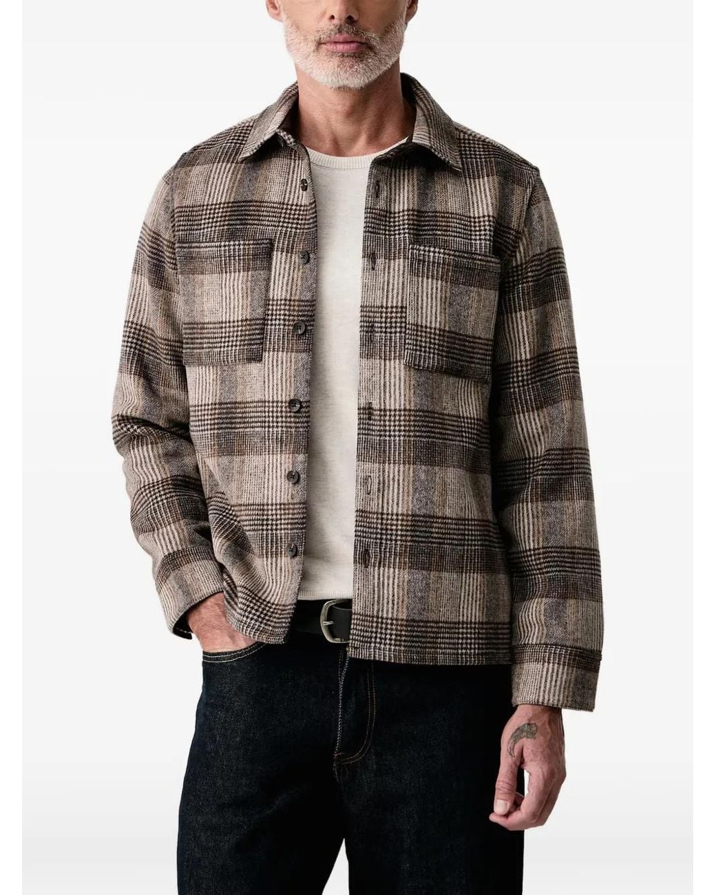 Lindbergh Gray Check-Pattern Button-Down Shirt Jacket for men