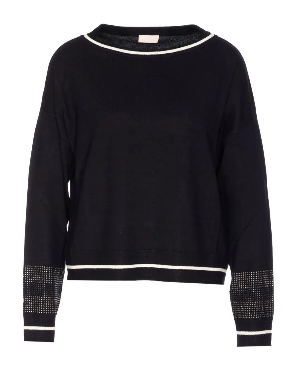 Liu Jo Black Rhinestone-Embellished Round-Neck Top