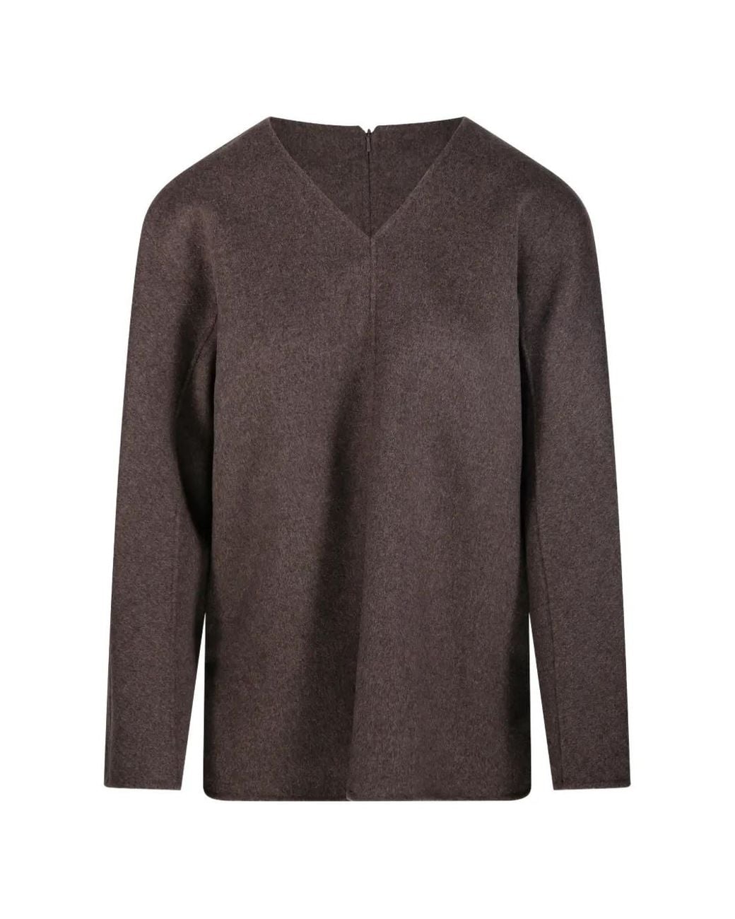 Max Mara Brown V-Neck Wool Blouse
