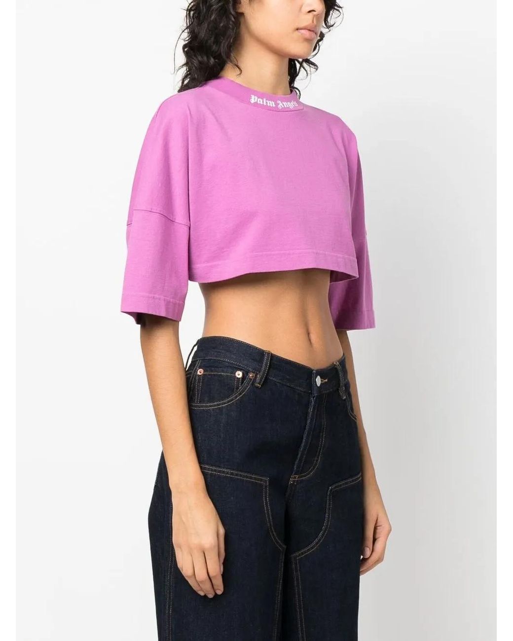 Palm Angels Pink Cropped Classic Logo T-shirt