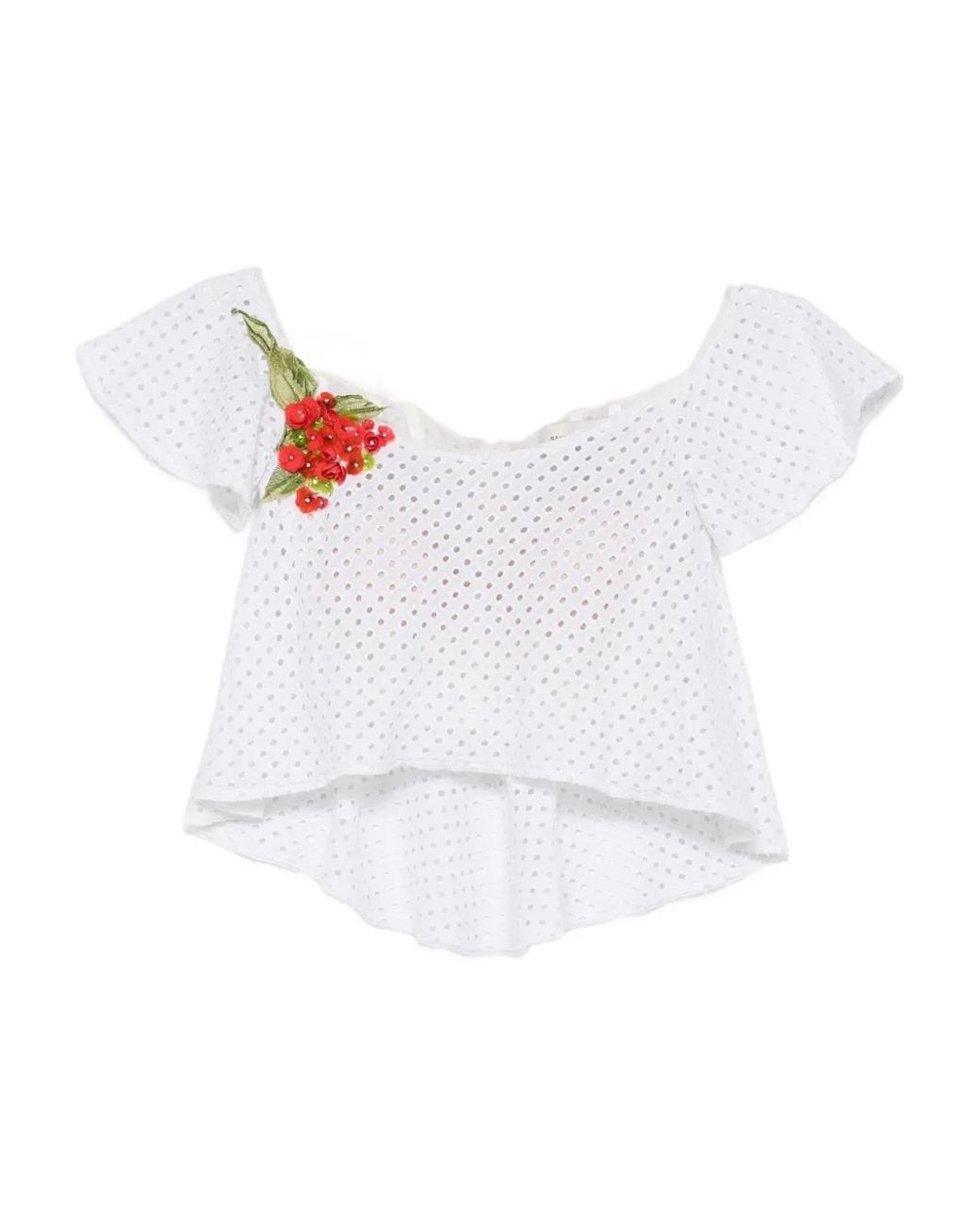 Gemy Maalouf White Embroidered Eyelet Top