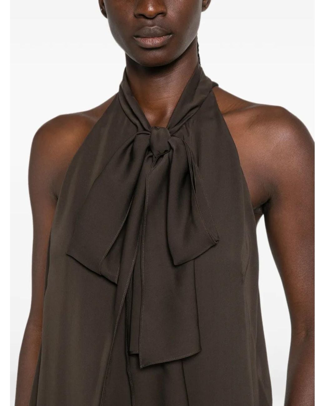 Tom Ford Brown Sleeveless Bow-Detail Top