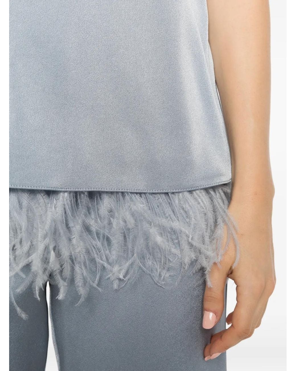 Marella Blue Feather-Trim V-Neck Top