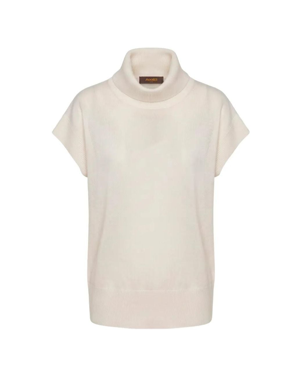 Moorer White Alessia Roll-Neck Short-Sleeve Sweater