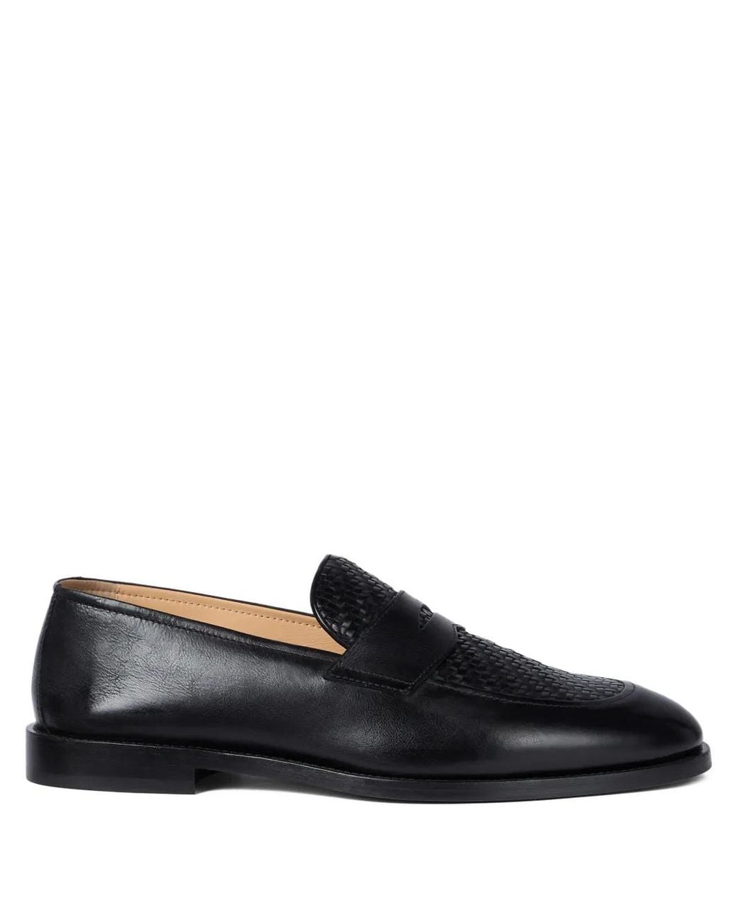 Brunello Cucinelli Black Woven Leather Penny Loafers for men
