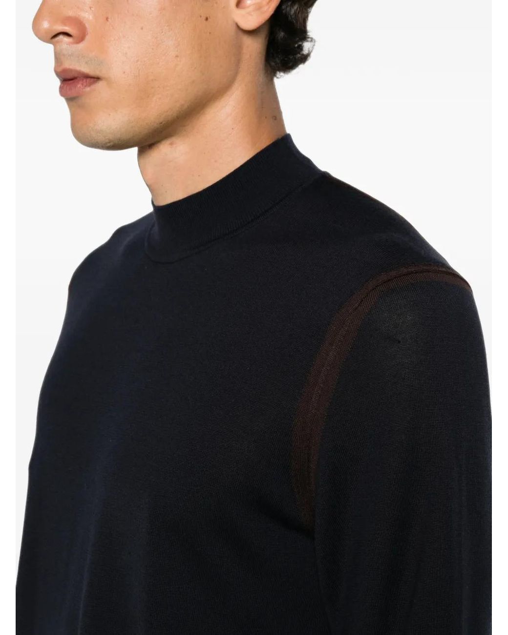 Emporio Armani Black Contrast-Trim High-Neck Sweater for men