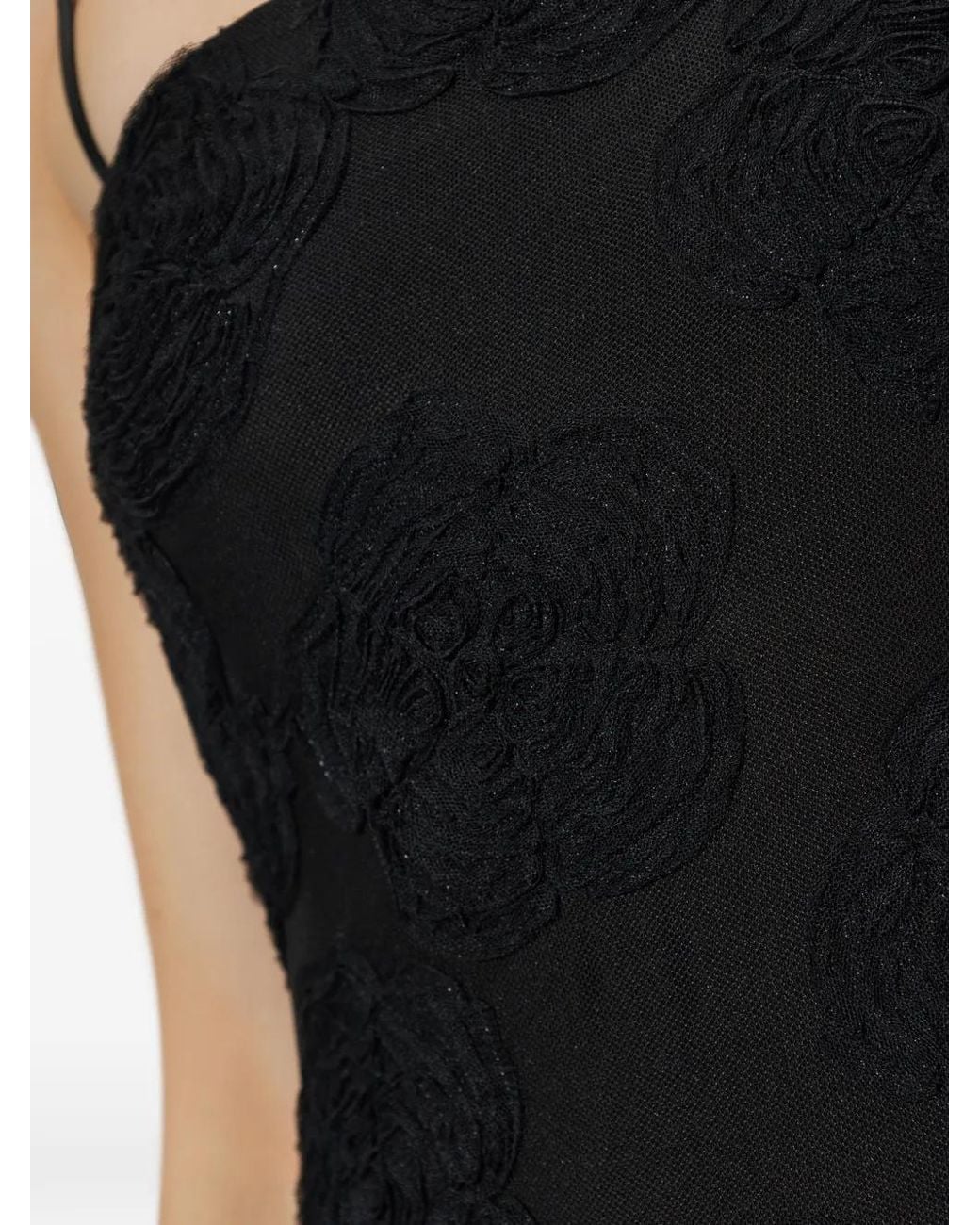 ROTATE BIRGER CHRISTENSEN Black Floral-Appliqué Midi Dress