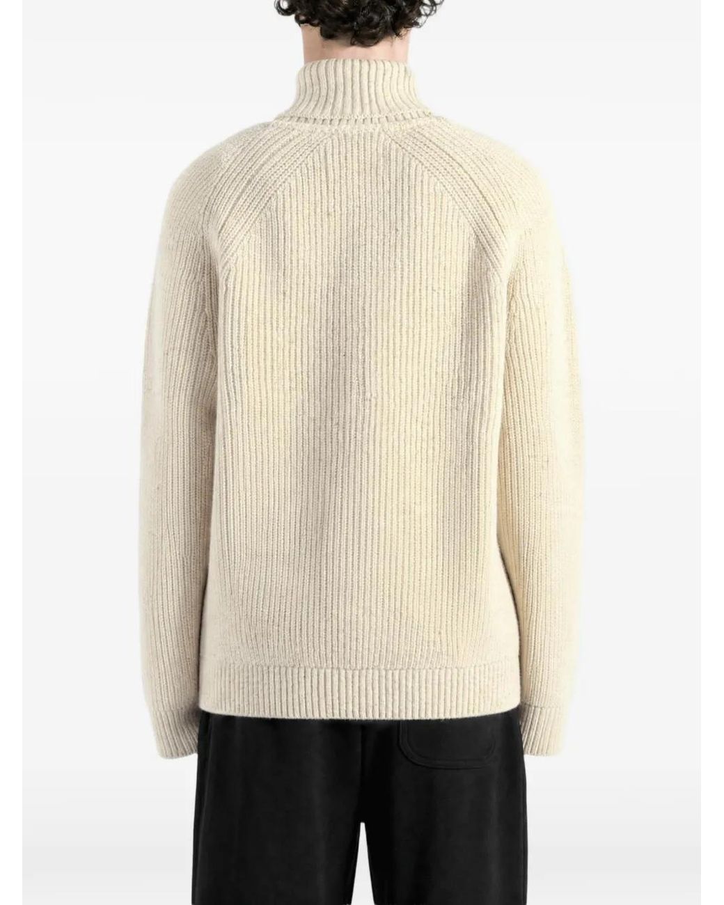 Barbour White Fleck Ribbed Shawl-Collar Sweater for men