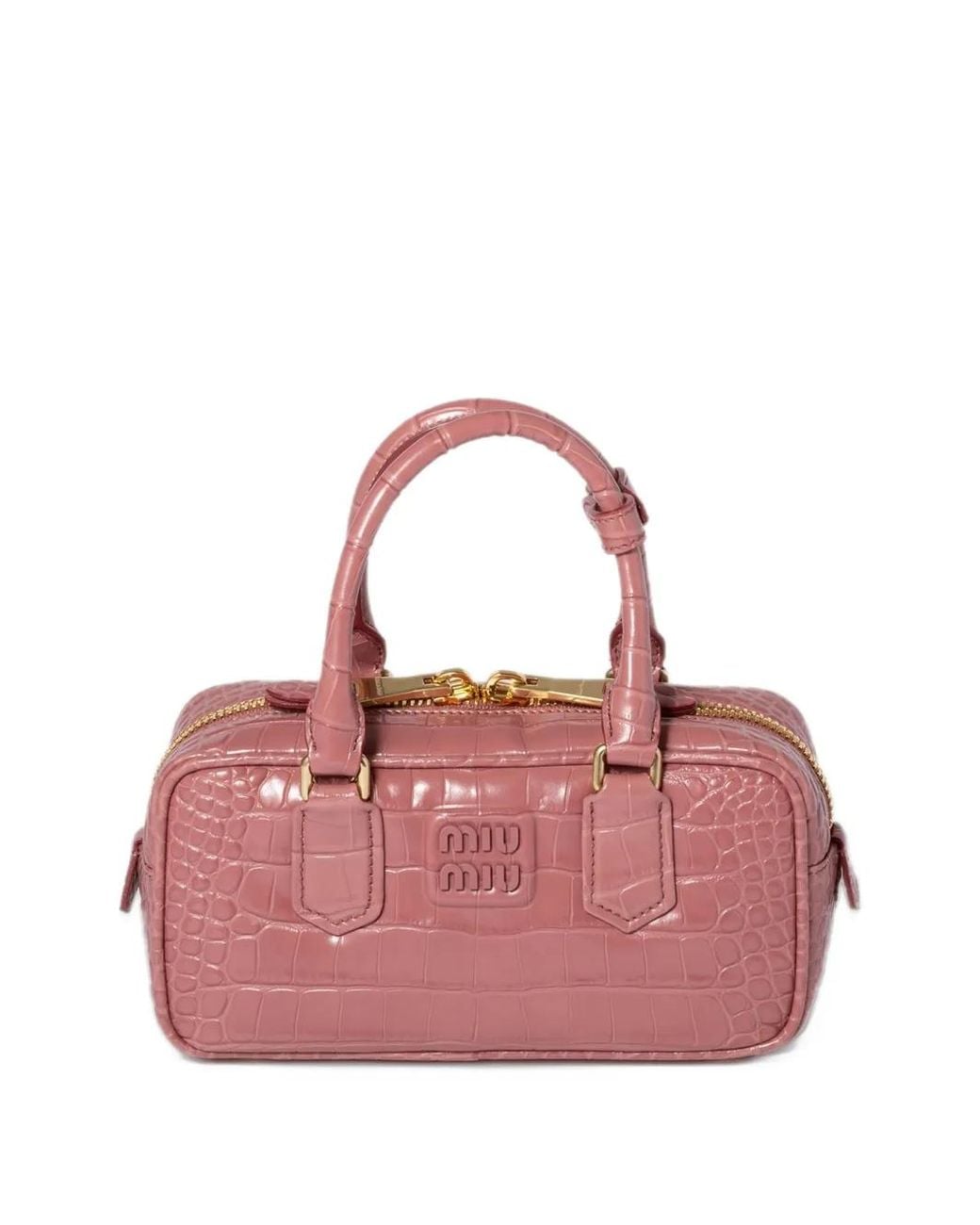 Miu Miu Pink Arcadie Crocodile Embossed Calfskin Bag