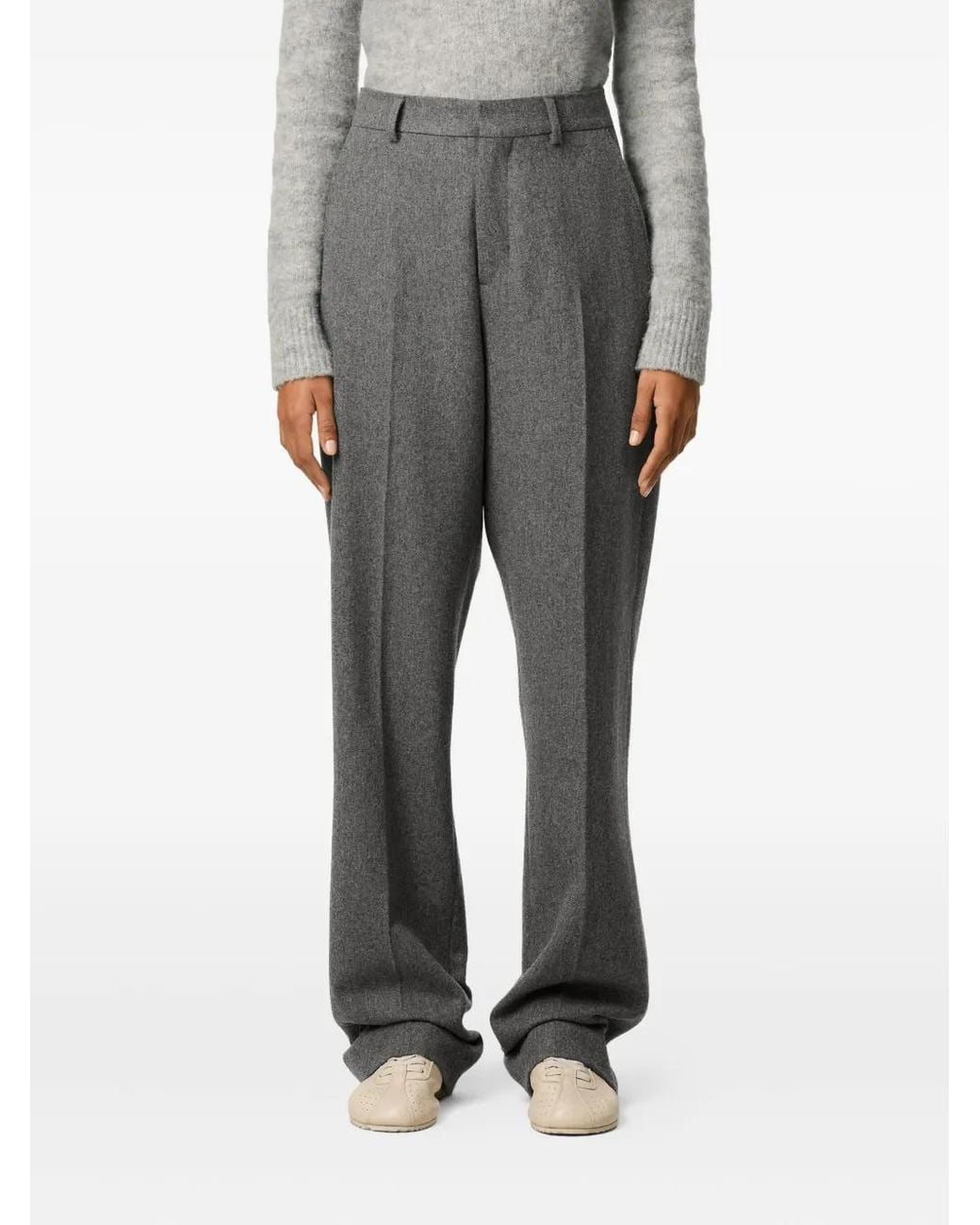 AMI Gray Wide Wool Trousers