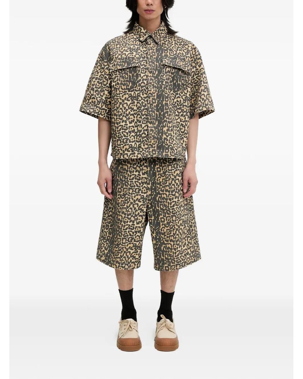 Rhude Natural Leopard-Print Shorts for men
