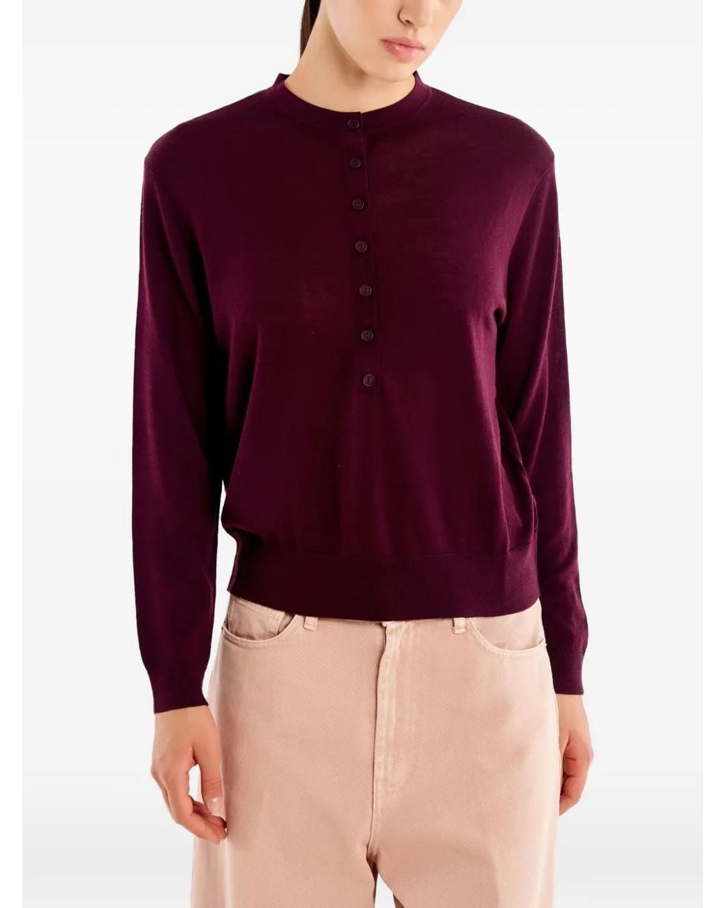 ViCOLO Purple Button-Up Crew-Neck Sweater