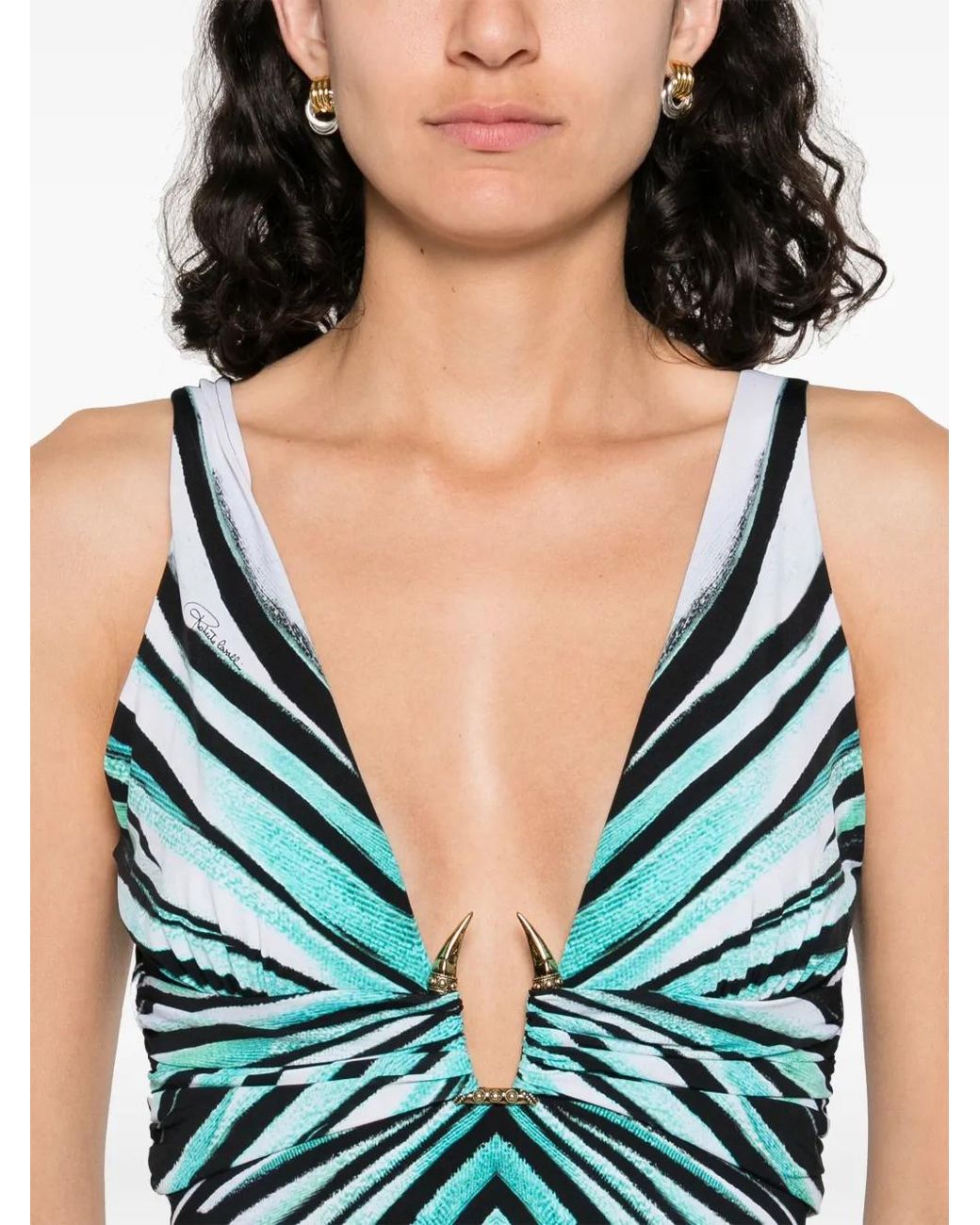 Roberto Cavalli Blue Striped Midi Dress