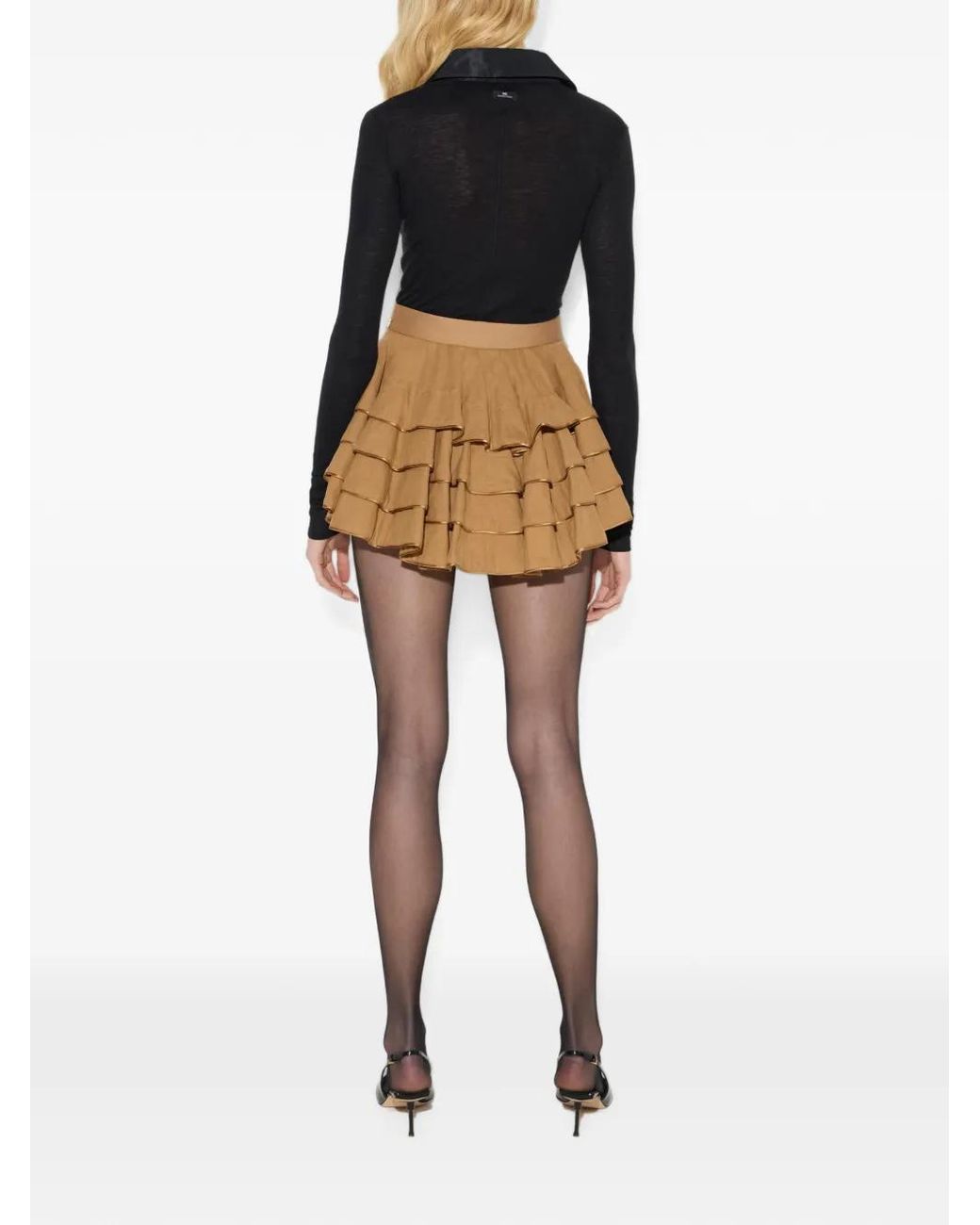 Elisabetta Franchi Natural Short En Gabardine À Volants