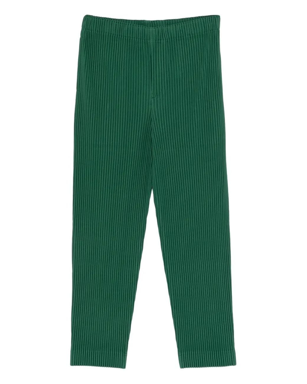 Homme Plissé Issey Miyake Green Pleated Straight-Leg Trousers for men
