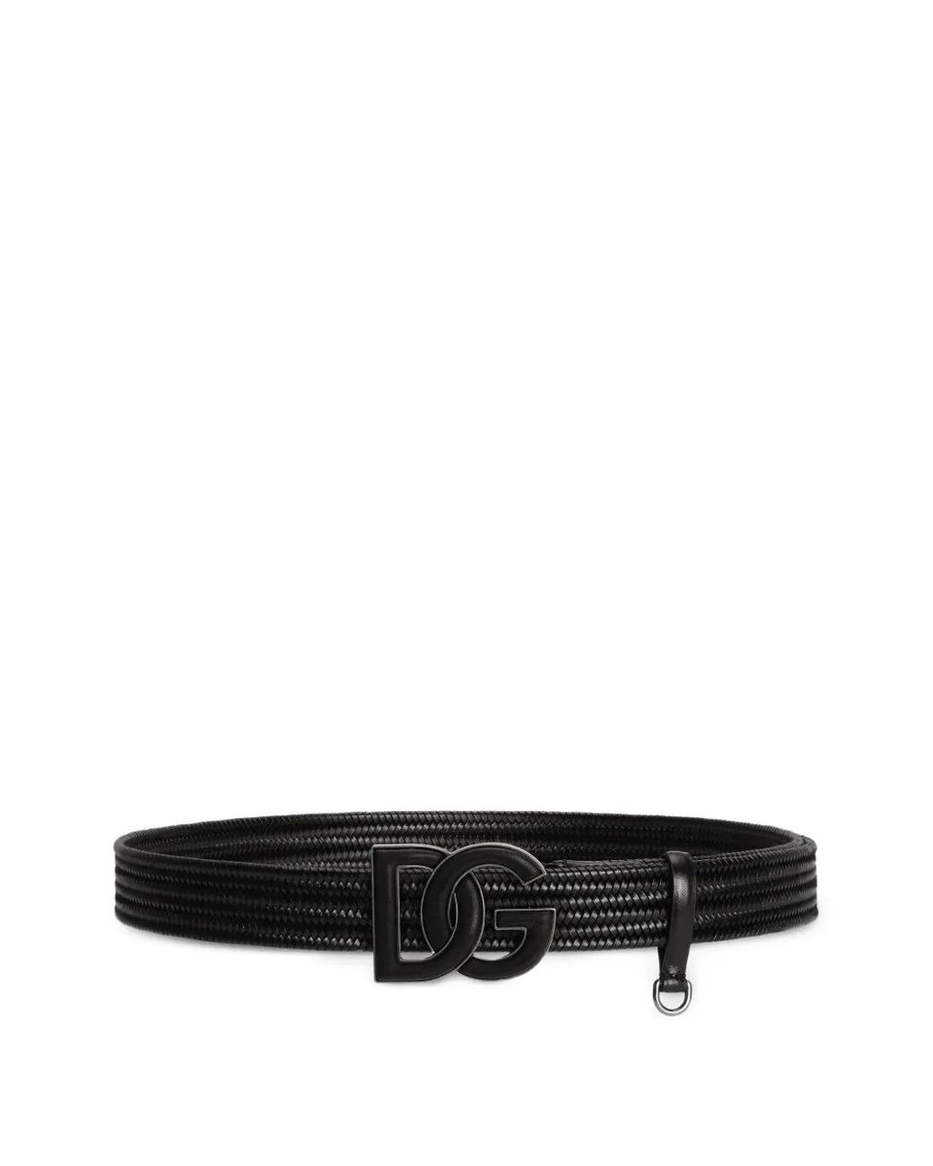 Dolce & Gabbana White Dg-Plaque Woven Belt for men
