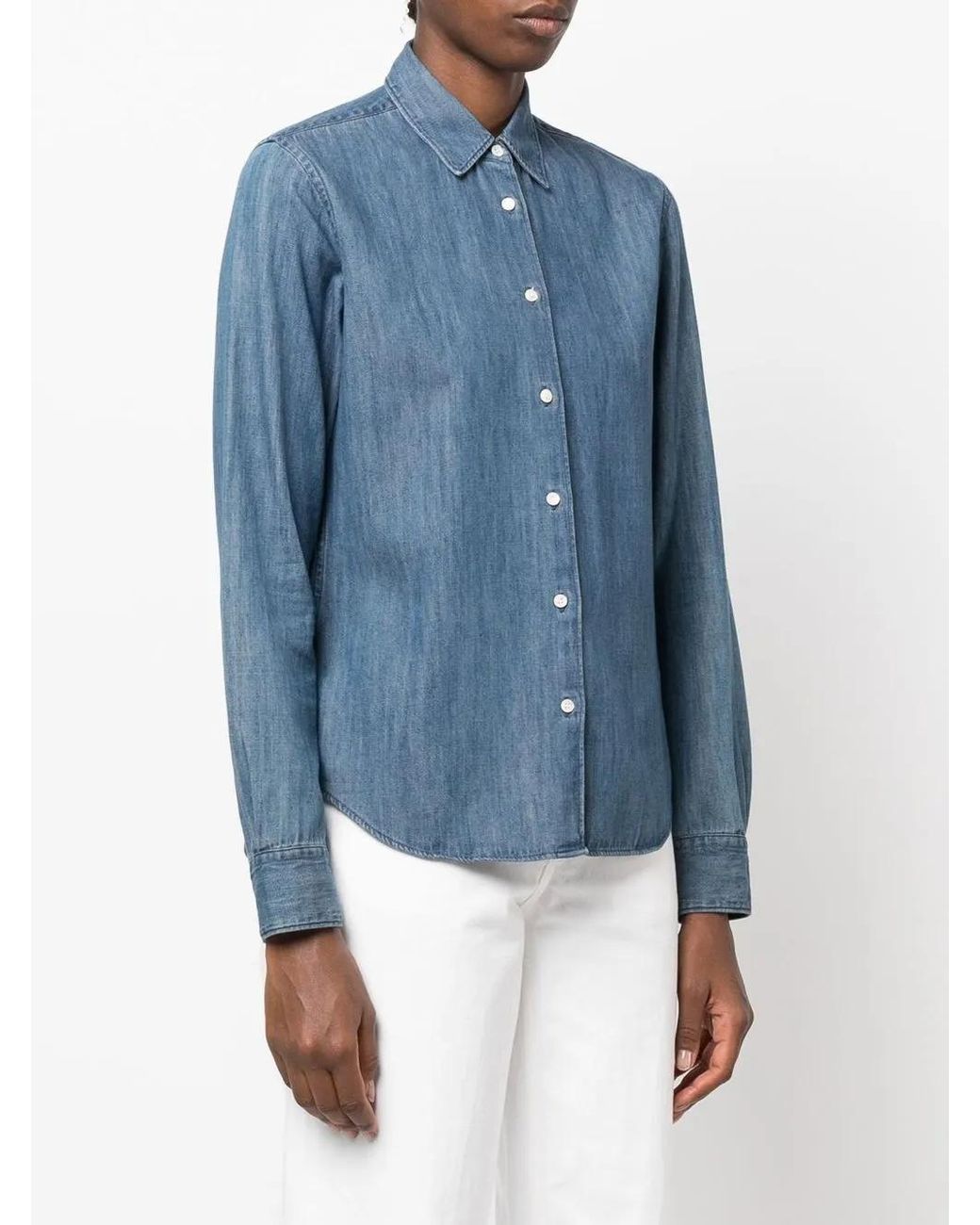 Aspesi Blue Fitted Button-Down Denim Shirt