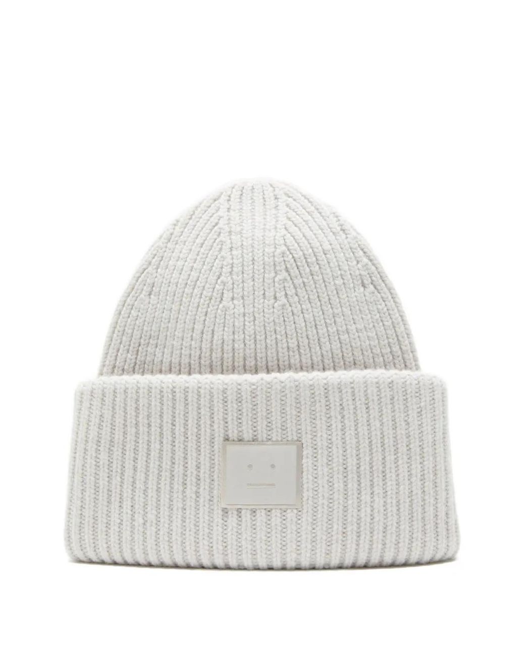 Acne White Ribbed Face-Patch Beanie Hat