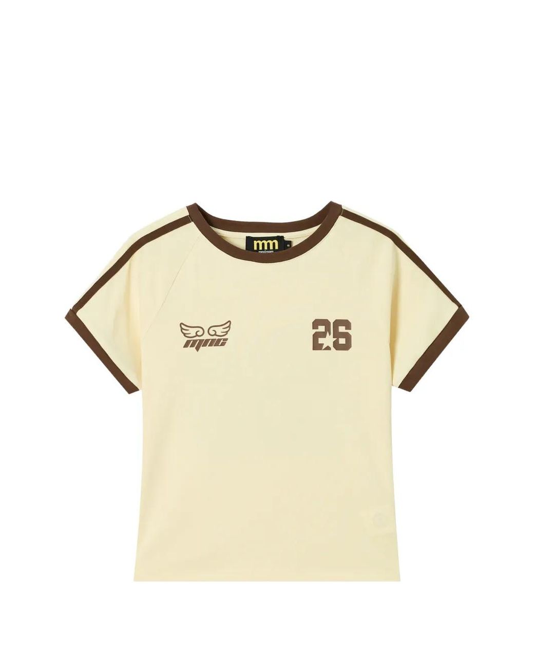 Mini Cream Natural Contrast-Trim Raglan-Sleeve T-Shirt