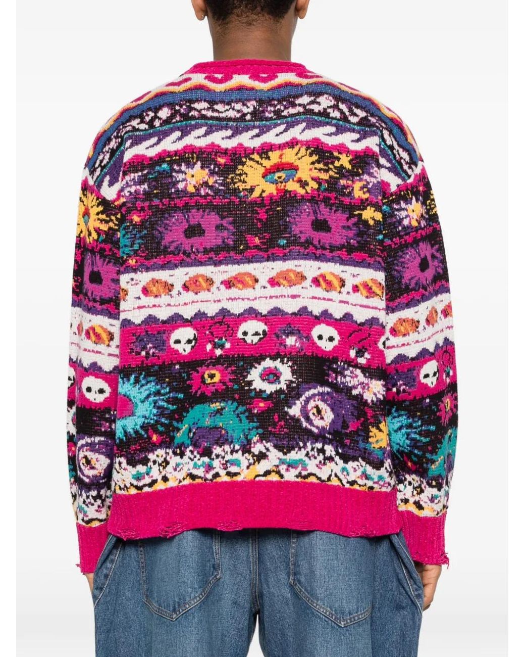 R13 Red Floral Distressed Sweater for men