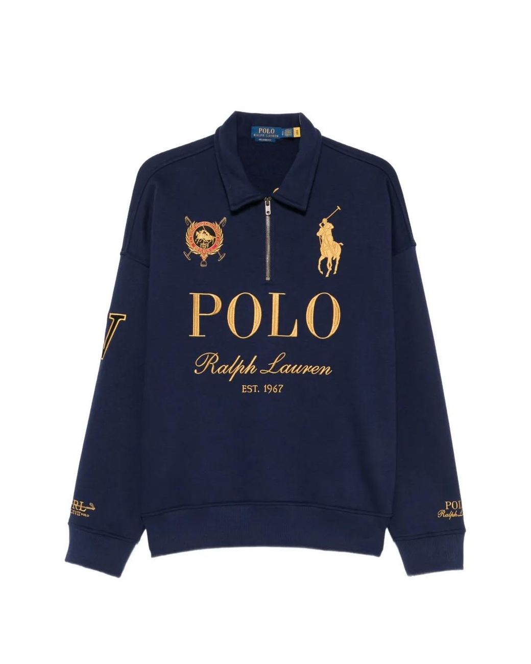 Polo Ralph Lauren Blue Logo-Embroidered Quarter-Zip Sweater for men