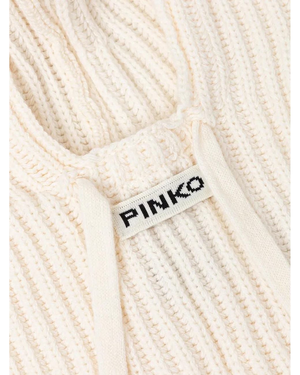 Pinko White Ribbed-Knit Drawstring Balaclava